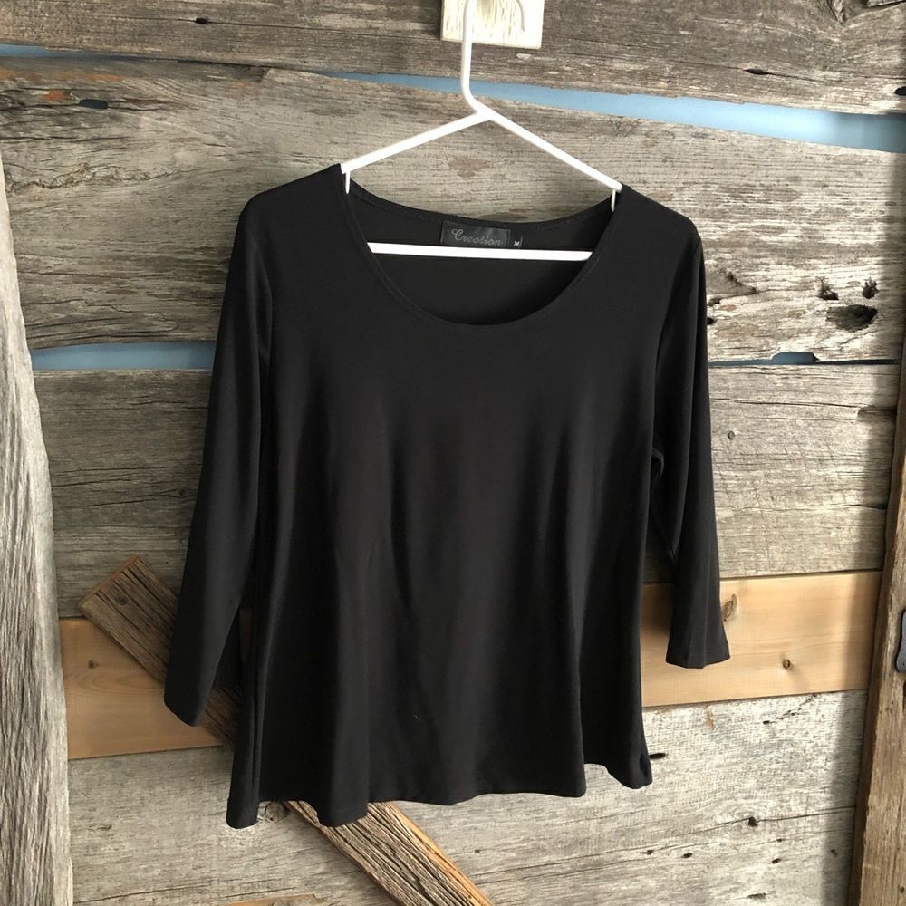 CREATION Size Med Black 3/4 sleeve top